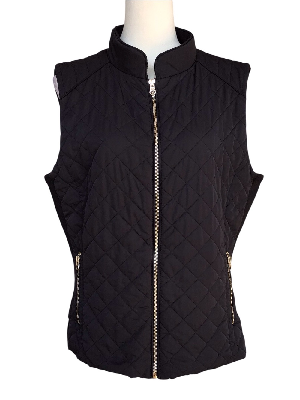 New York & Company Black Quilted Full Zip Vest Size Large